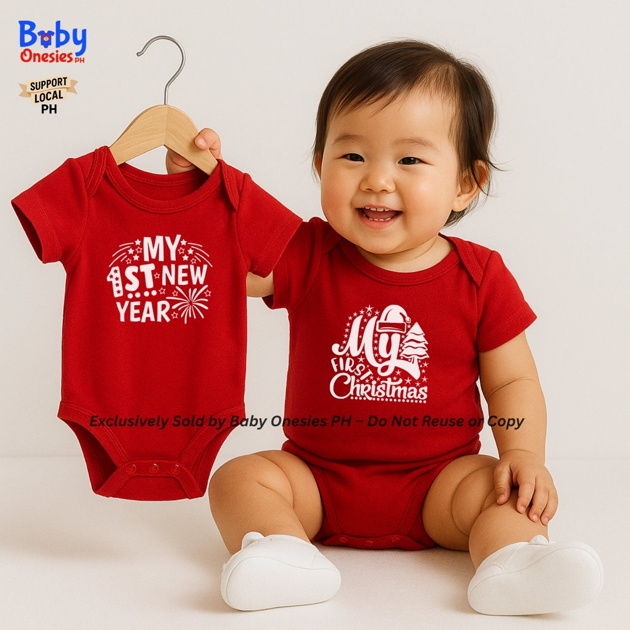 My 1st Christmas & New Year Baby Onesie | Personalized Santa Hat | Cotton Infant Romper | Baby Onesies PH