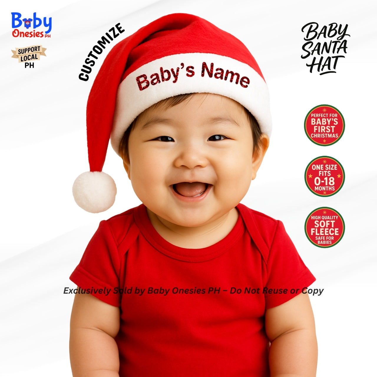 My 1st Christmas & New Year Baby Onesie | Personalized Santa Hat | Cotton Infant Romper | Baby Onesies PH