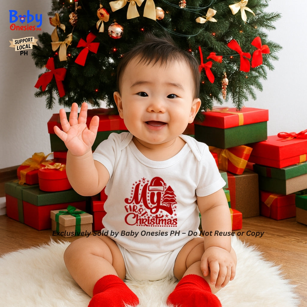 My 1st Christmas & New Year Baby Onesie | Personalized Santa Hat | Cotton Infant Romper | Baby Onesies PH