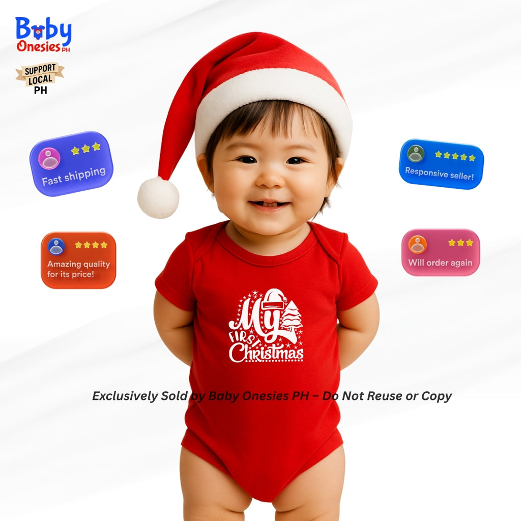 My 1st Christmas & New Year Baby Onesie | Personalized Santa Hat | Cotton Infant Romper | Baby Onesies PH