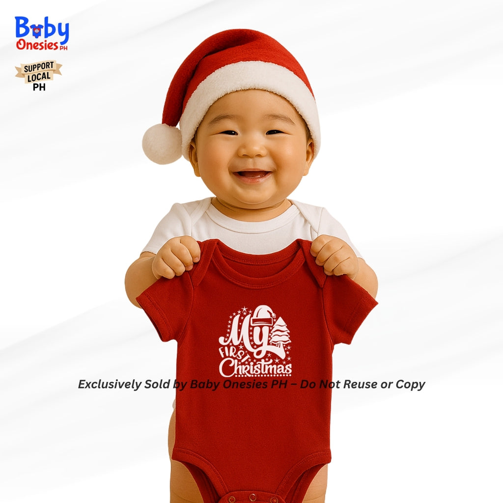 My 1st Christmas & New Year Baby Onesie | Personalized Santa Hat | Cotton Infant Romper | Baby Onesies PH