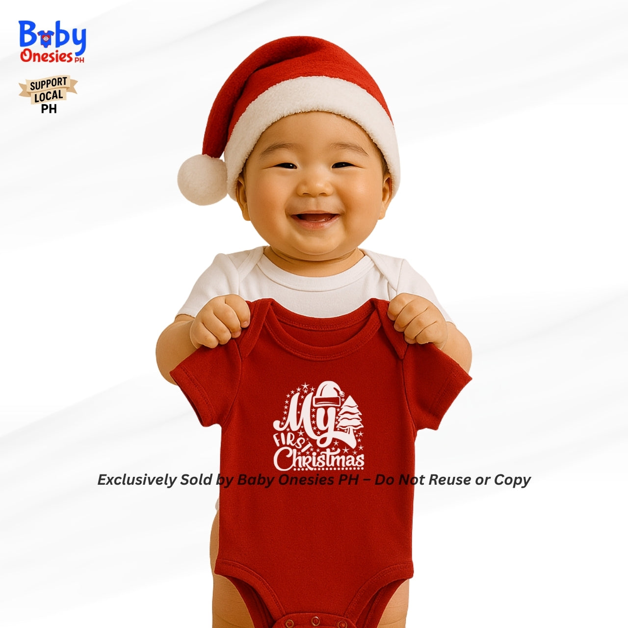 My 1st Christmas & New Year Baby Onesie | Personalized Santa Hat | Cotton Infant Romper | Baby Onesies PH